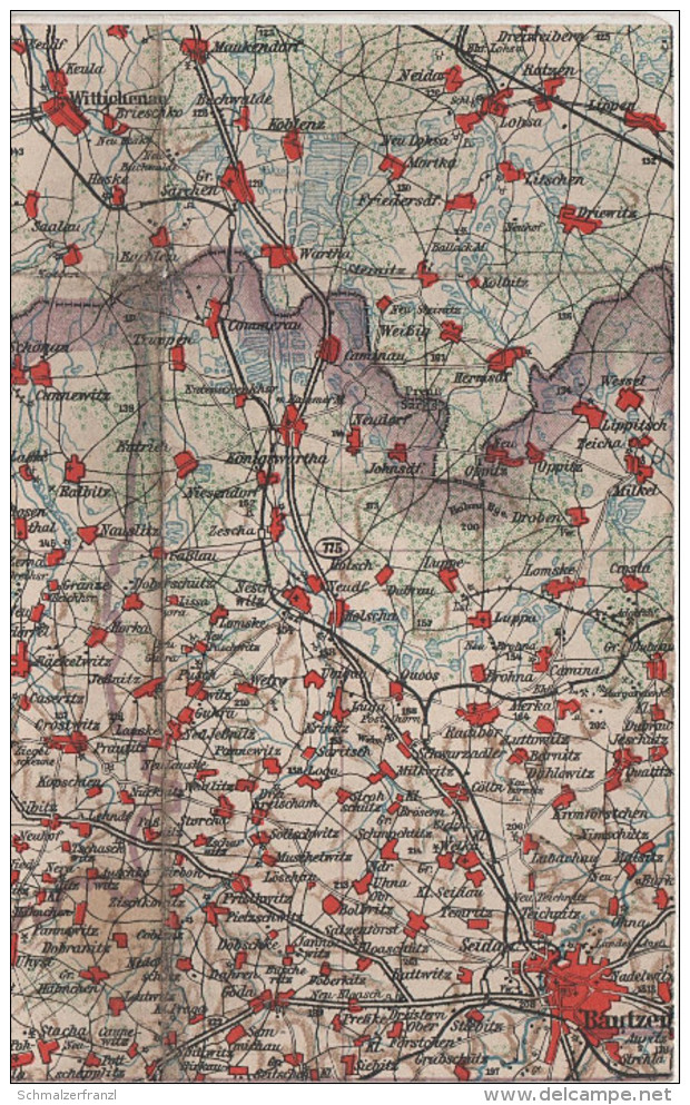 Wona Karte Blatt 775 Bautzen Königswartha Wittichenau Radibor Göda Lohsa Grosssärchen Schönau Ralbitz Milkel Crostwitz - Lohsa