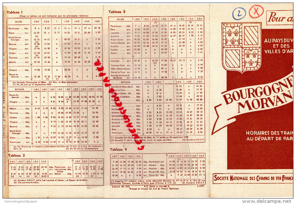 21 - 89-58-DIJON - DEPLIANT TOURISTIQUE BOURGOGNE MORVAN - 1939 SNCF -AUTUN-BEAUNE-CHAGNY-AVALLON-ALESIA-MACON-SENS - Dépliants Touristiques