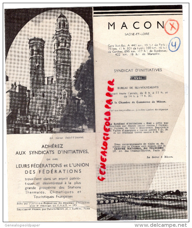 71 - MACON - DEPLIANT TOURISTIQUE 1939 - Dépliants Touristiques