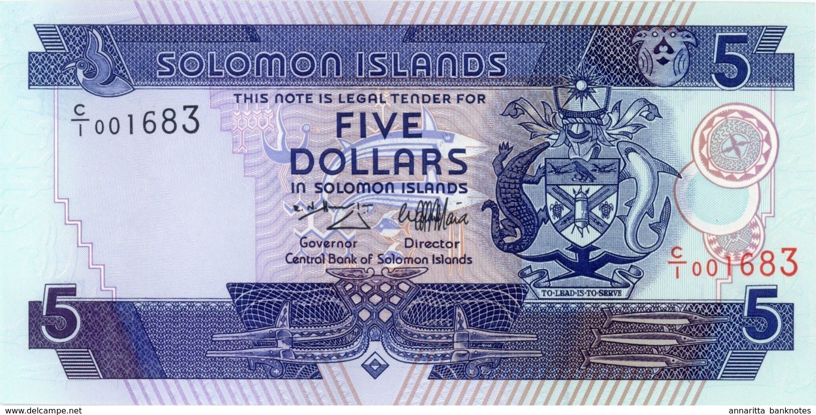 Solomon Islands 5 Dollars ND (1997), UNC, P-19a, SB209a RARE! Low Serial - Salomons