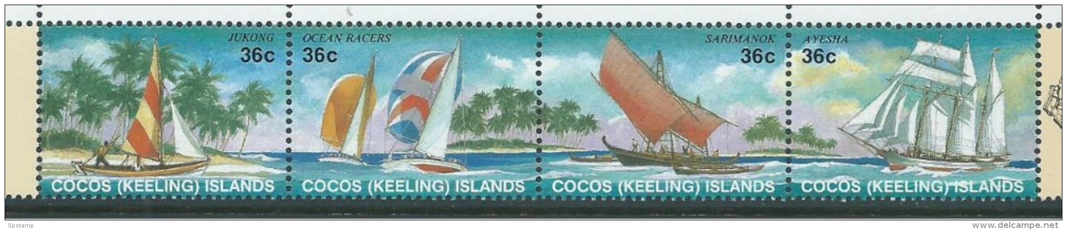 Cocos Keeling Island 1987 Ship & Sail Craft Strip Of 4 MNH - Cocos (Keeling) Islands