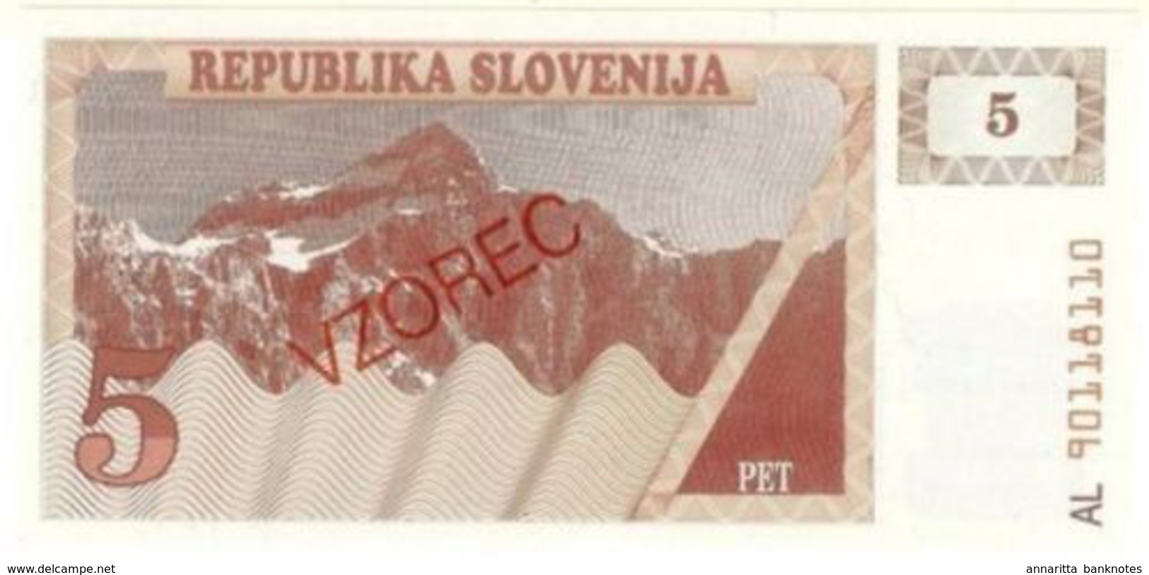Slovenia 5 Tolarjev ND (1990), Specimen UNC (P-3s, B-203as1) - Slovenia