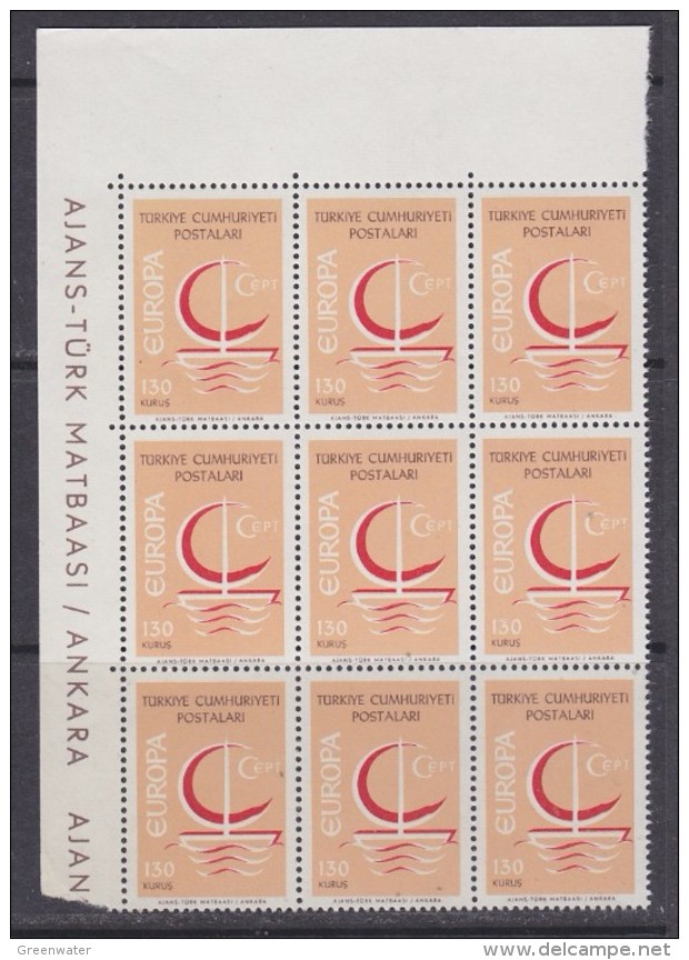 Europa Cept 1966 Turkey 130K (wrong Colour) 1v  Bl Of 9v  ** Mnh (31087A) - 1966