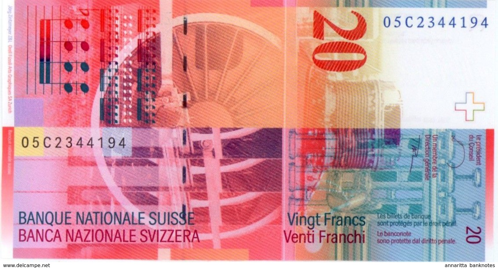 Switzerland 20 Francs ND (2004), UNC, P-69c, CH B350f3 - Switzerland