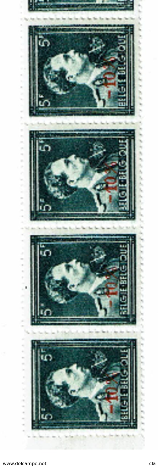 724T Bande De 10 **  (21/31)  Du Papier Blanc Au Papier Verdâtre - 1946 -10%