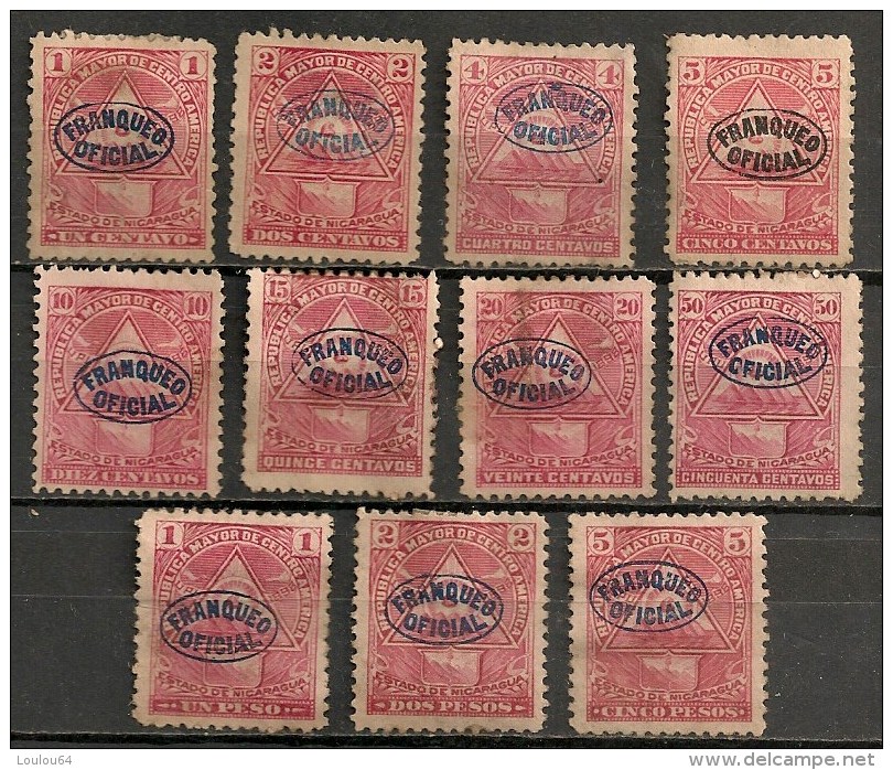 Timbres - Amérique - Nicaragua - 1898 - Franqueo Oficial - Série De 11 Timbres  - - Nicaragua