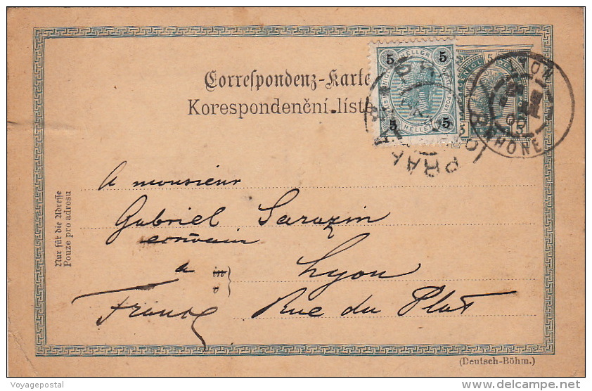 Entier + Complement Prag Praha Pour La France - Lettres & Documents