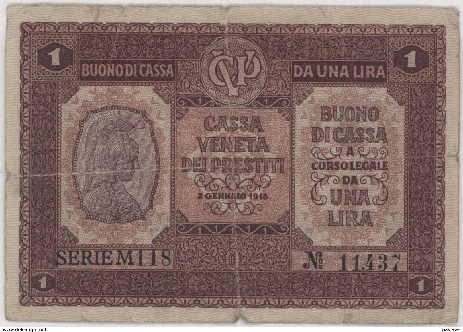 1 Lira / DA UNA LIRA 2 GENNAIO - Italy - Year 1918 - Buoni Di Cassa