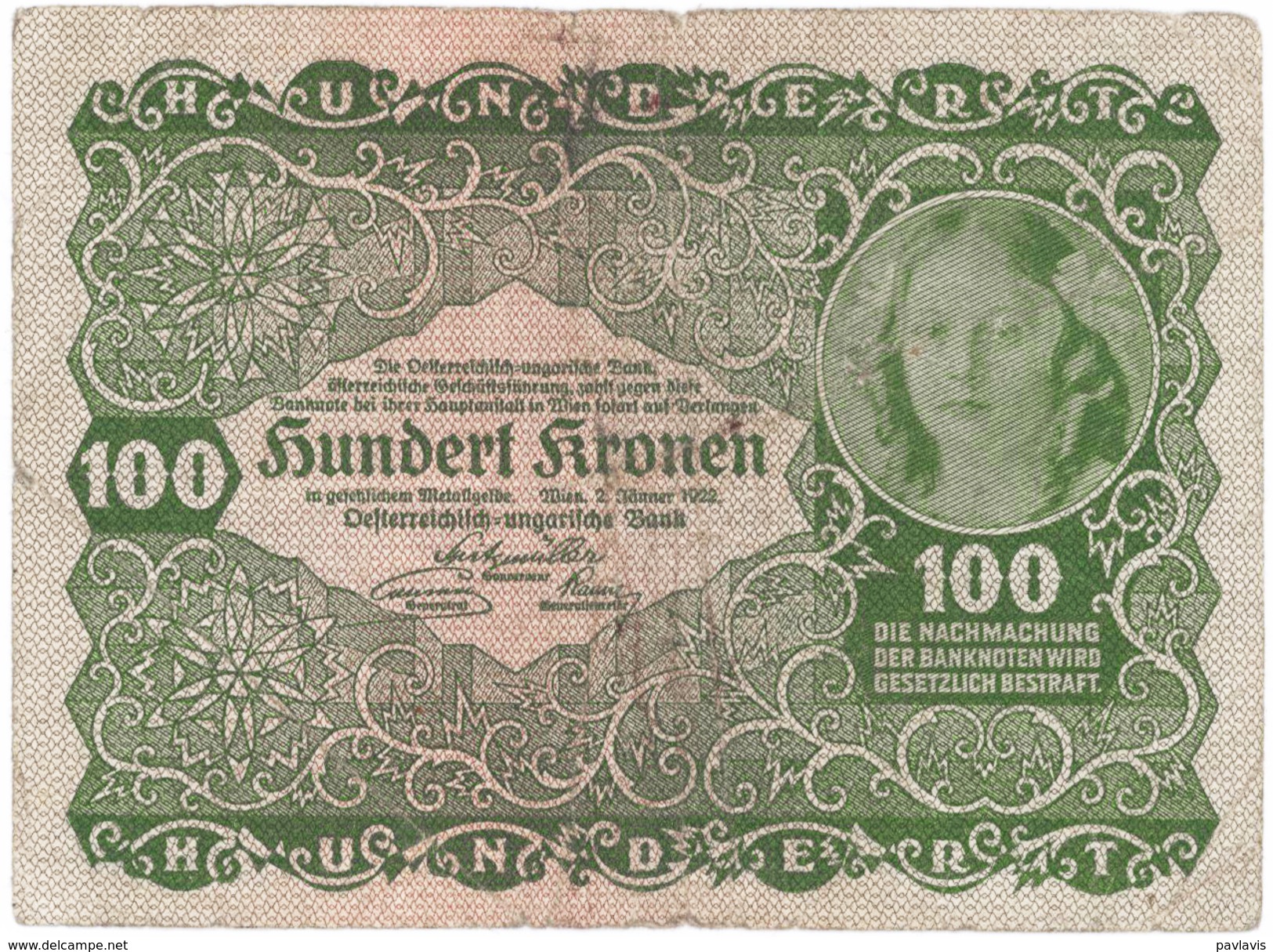 Hundert Kronen / 100 Kronen - Österreich-Ungarn / Austria-Hungary - Year 1922 - Other - Europe