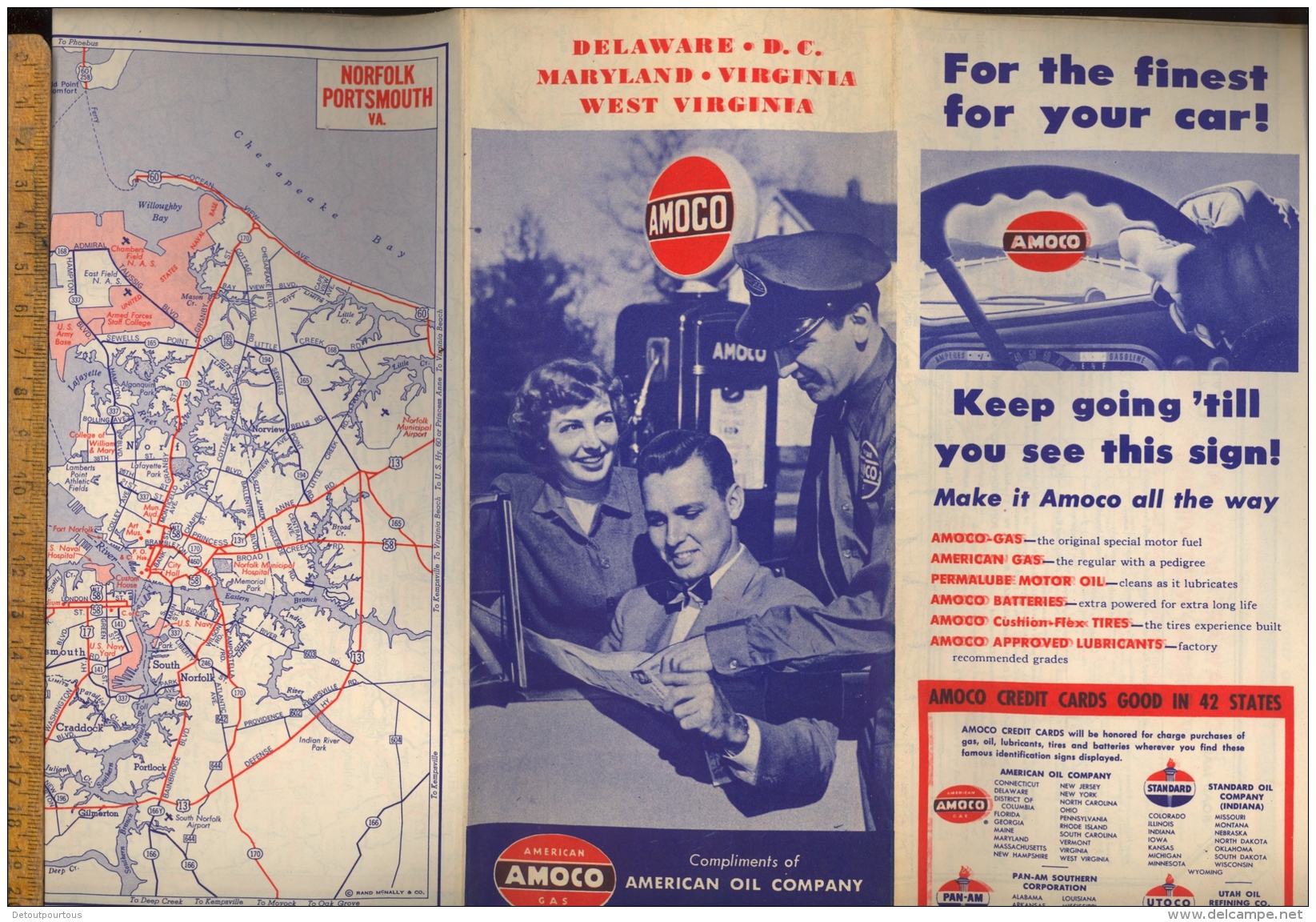 AMOCO American Oil Company Folding Map Of Delaware Maryland Virginia 1952 - Verenigde Staten