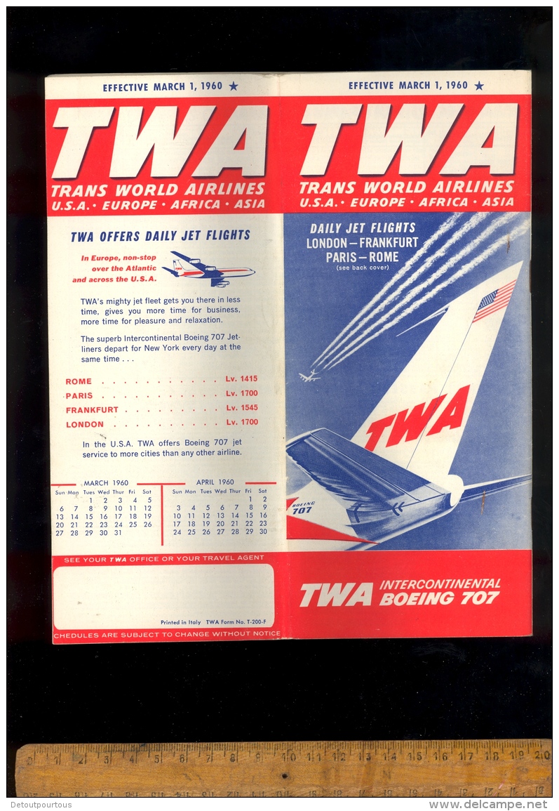 TWA Trans World Airlines Routes 1960& Schedule From Paris Boeing 707 Aircraft Avion Flugzeug - United States