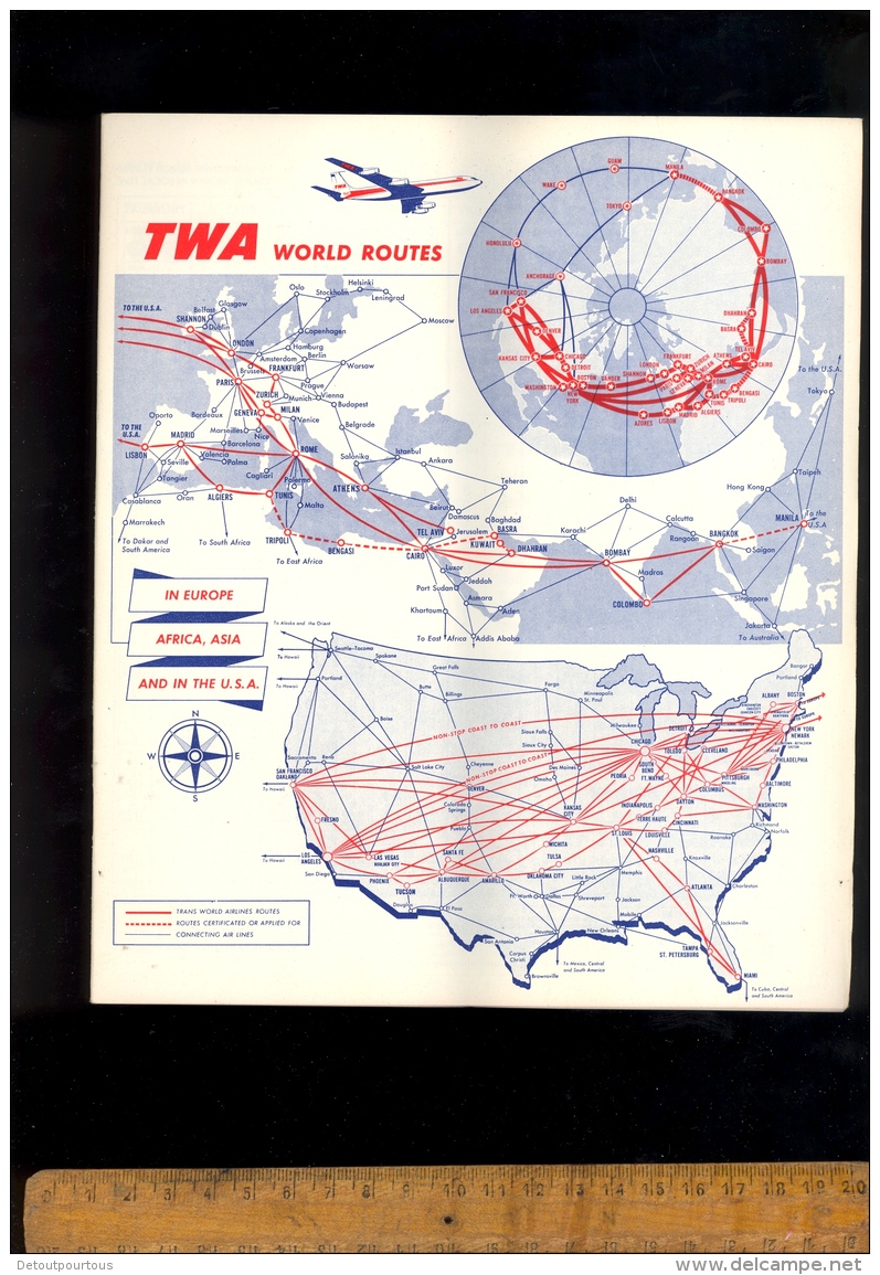 TWA Trans World Airlines Routes 1960& Schedule From Paris Boeing 707 Aircraft Avion Flugzeug - Etats-Unis