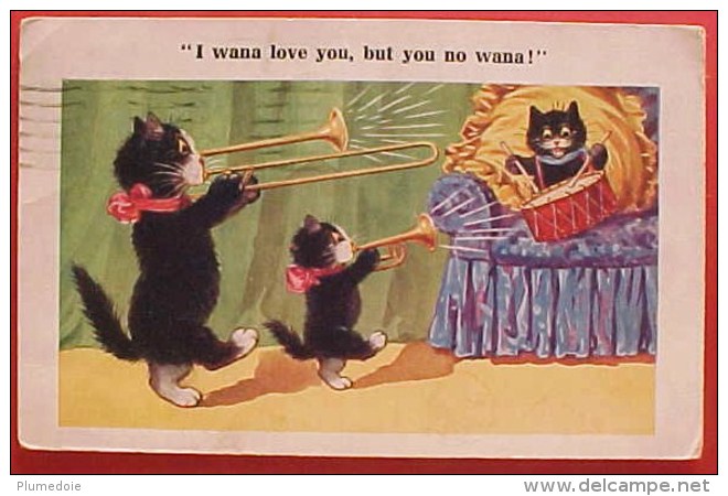 Cpa CHAT, 3  PETITS CHATS NOIRS Humanisés , MUSICIENS JAZZ BAND , 1923 , DRESSED CAT , KITTEN , KATZE - Animaux Habillés