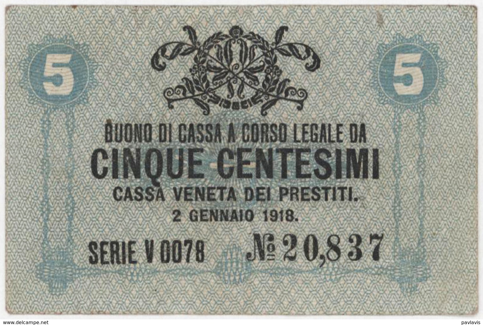 5 Centesimi - CASSA VENETA DEI PRESTITI - Year 1918 - Buoni Di Cassa