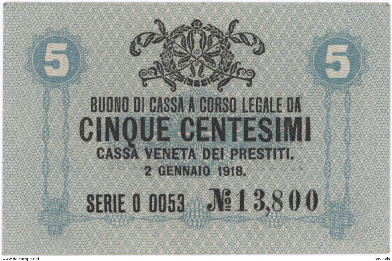 5 Centesimi - CASSA VENETA DEI PRESTITI - Year 1918 - Buoni Di Cassa