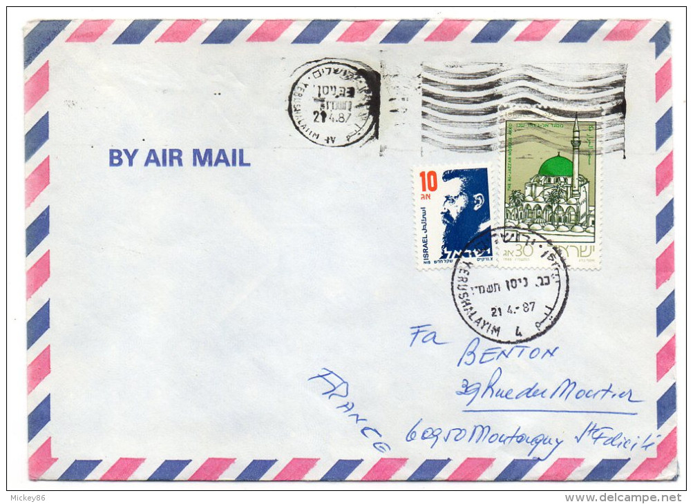 ISRAEL--1987--Lettre De JERUSALEM Pour MONTAGNY-60 (France)--Composition De Timbres  -cachet - Covers & Documents