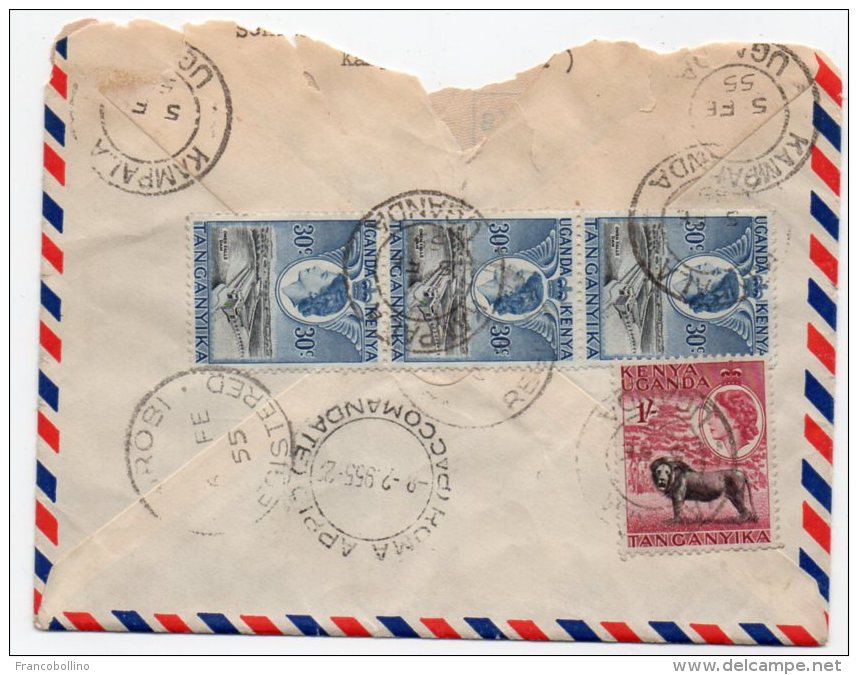 EAST AFRICA - REGISTERED AIR MAIL COVER TO ITALY 1955 / THEMATIC STAMPS-LION - Kenya, Uganda & Tanganyika