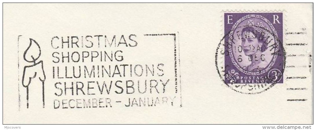 1966 GB Stamps COVER  SLOGAN Pmk CHRISTMAS SHOPPING ILLUMINATIONS SHREWSBURY Illus CANDLE - Christmas