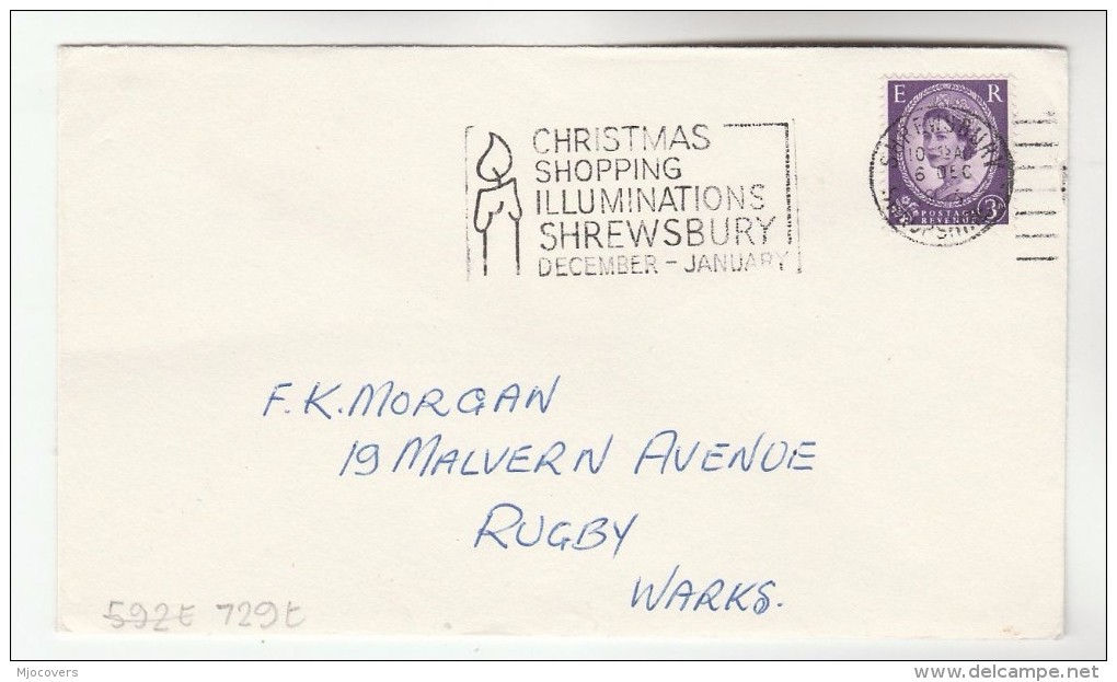 1966 GB Stamps COVER  SLOGAN Pmk CHRISTMAS SHOPPING ILLUMINATIONS SHREWSBURY Illus CANDLE - Christmas