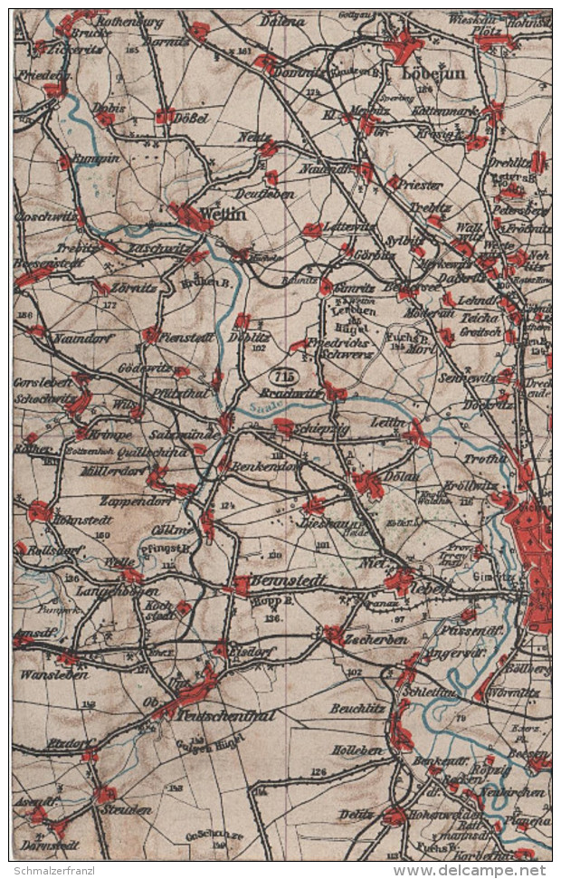 Wona Karte Blatt 715 Halle Wettin Teutschental Bennstedt Salzmünde Löbejün Dölau Delitz Schlettau Zappendorf Langenhagen - Teutschental