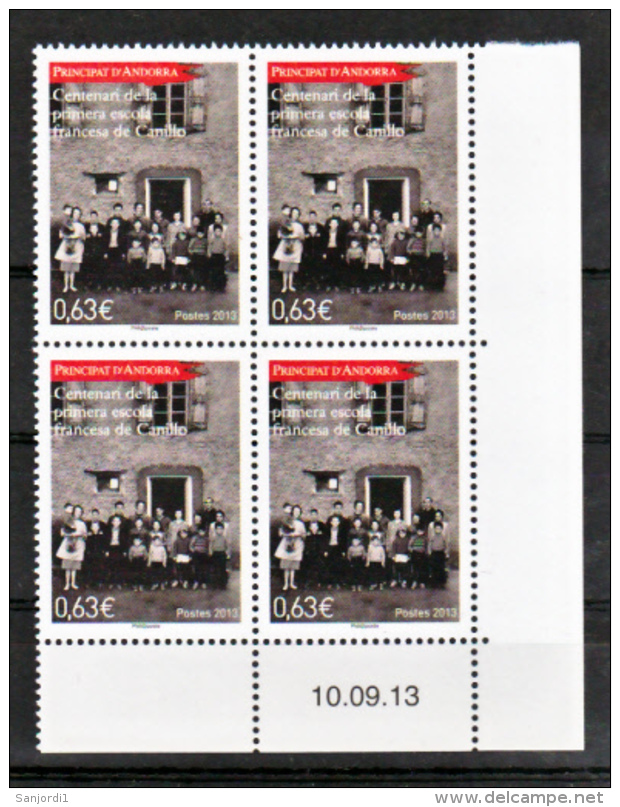 Andorre 744 Première école Française Bloc De 4 Coin Daté 10 9 13 Neuf ** TB MNH Sin Charnela - Unused Stamps