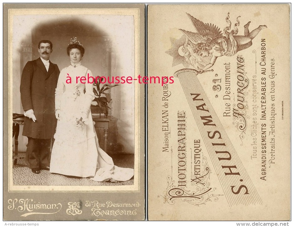Grand CDV (Cabinet) Mariage-maison Elkan De Roubaix-photo Huisman à Tourcoing - Anciennes (Av. 1900)