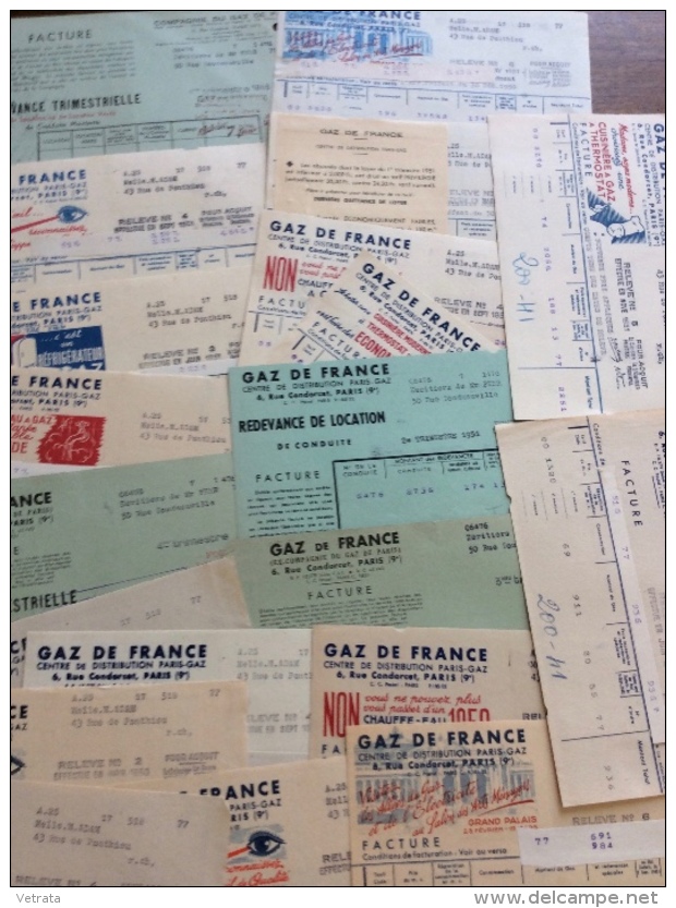 Gaz De France : 20 Relevés, Redevances & Factures, De 1946 à 1951 - Non Classés