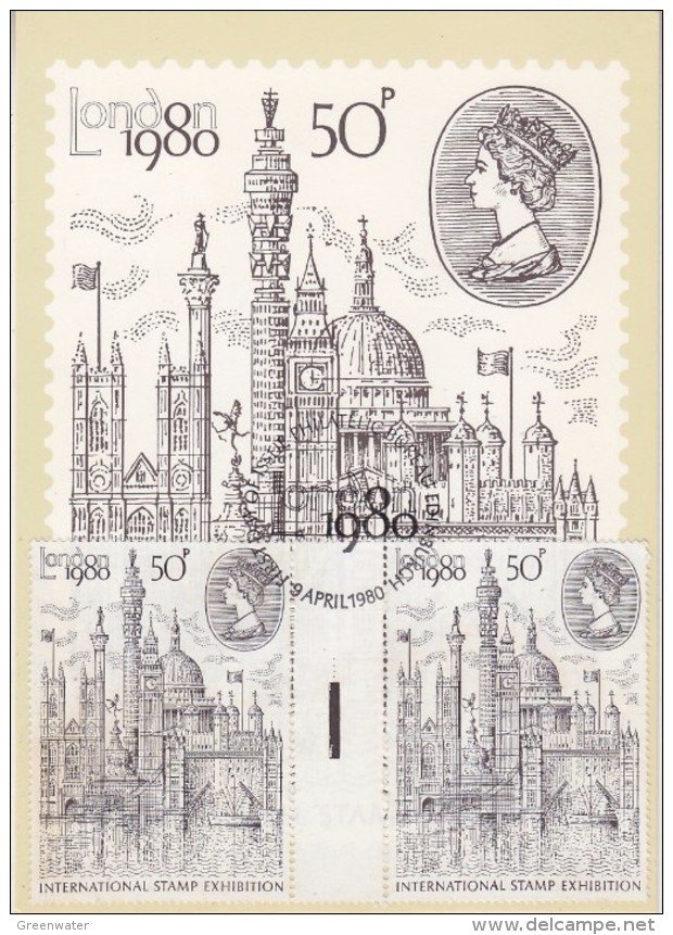 Great Britain 1980 London '80 International Stamp Exhibition 1v Gutter On Maxicard (31116) - Maximumkaarten