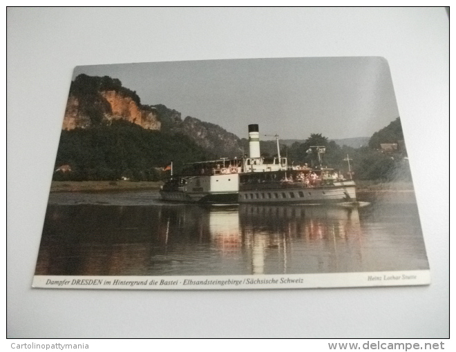 NAVE SHIP TRAGHETTO DAMPFER DRESDEN IM HINTERGRUND DIE BASTEI ELBSANDSTEINGEBIRGE SACHSISCHE SCHWEIZ - Ferries