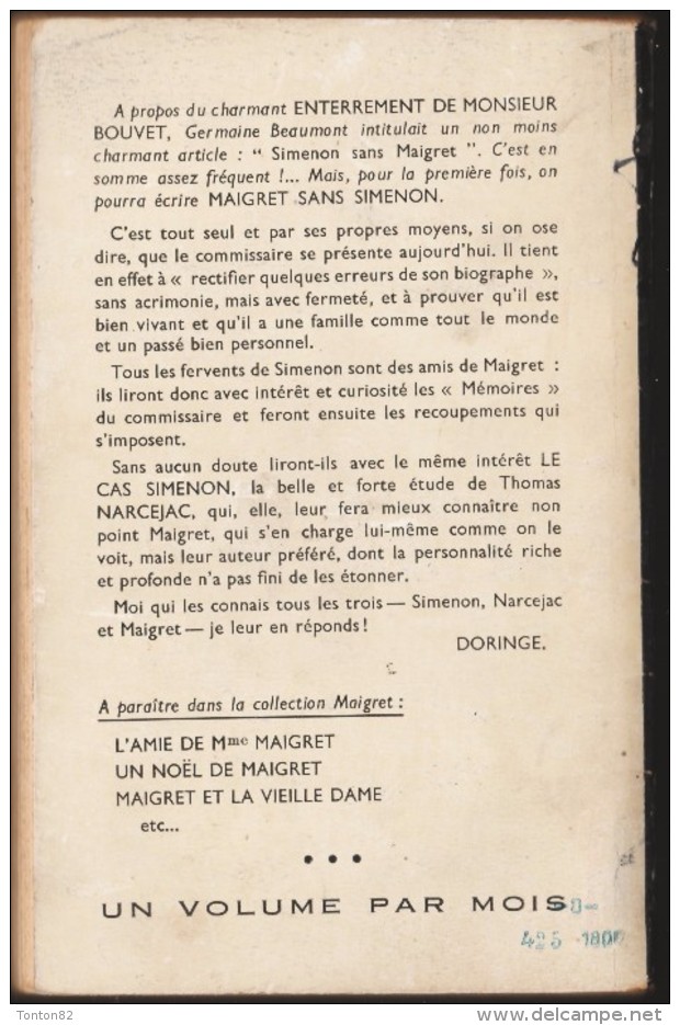 Georges Simenon - Les Mémoires De Maigret  - Presses De La Cité - ( 1950 ) . - Simenon