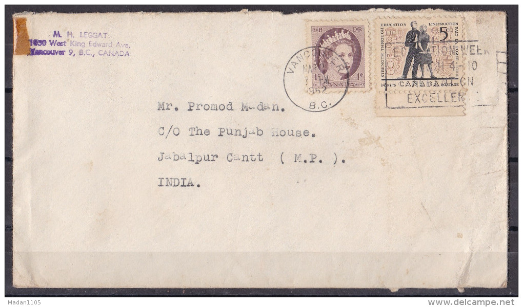 CANADA, 1962, Cover From Canada To India,  2 Stamps, - Storia Postale