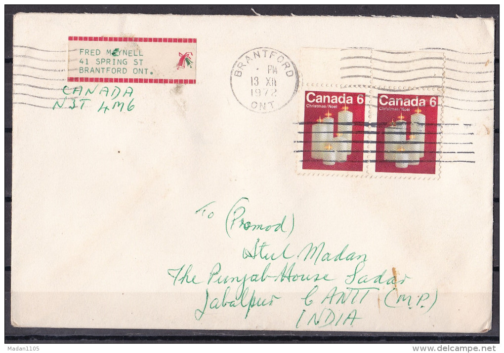 CANADA, 1972, Cover From Canada To India,  2 Stamps, Candles - Covers & Documents