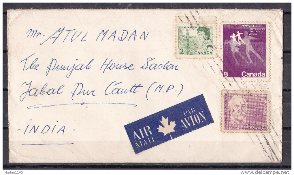 CANADA, 1972, Airmail Cover From Canada To India,  3 Stamps, - Lettres & Documents