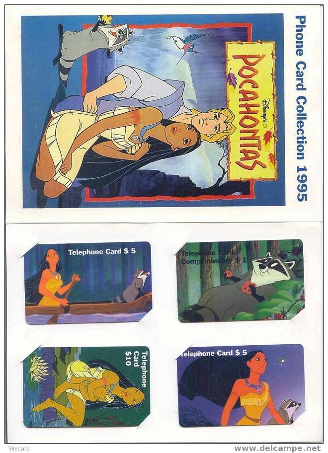 TELECARTES * 4 X Disney POCAHONTAS USA In Folder In Mint.  Phonecards 4 X Disney POCAHONTAS USA In Folder. TIRAGE 1000 - Disney