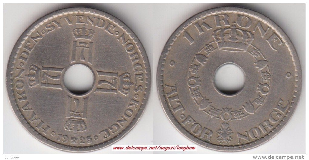 Norvegia 1 Krone 1925 Km#385 - Used - Norvegia