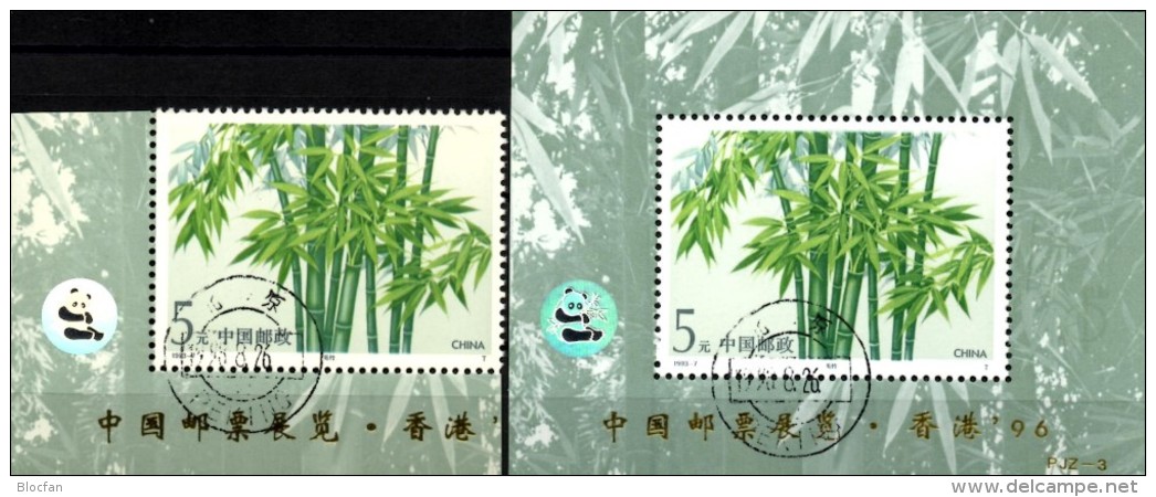 EXPO Hong Kong 1996 Hologramm Pandabär Bambusgewächs China 2482 ER+Block 62 I O 10€ Bambus Panda Overprint Sheet Bf Cina - Usados