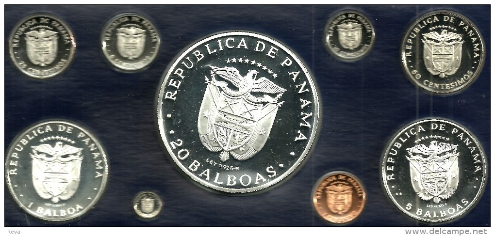 PANAMA 1 CENTESIMO 20 BALBOAS FRONT MAN BACK 1979 PROOF SET OF 9 INC. 3 SILVER KM? READ DESCRIPTION CAREFULLY !!! - Panamá