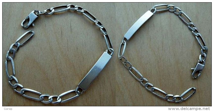 Bra-38 Bracelet Argent Maille Cheval Avec Plaque D&rsquo;identité Non Gravée - Pulseras