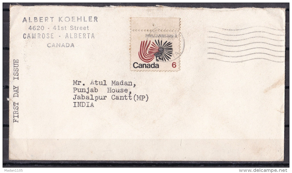 CANADA, 1970, FDC,  From Canada To India,  1 Stamp - Covers & Documents