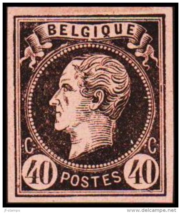 1865. Leopold I. BELGIQUE POSTES 40 CENTIMES Essay. Black On Rosaorange Paper.  (Michel: ) - JF194603 - Proeven & Herdruk