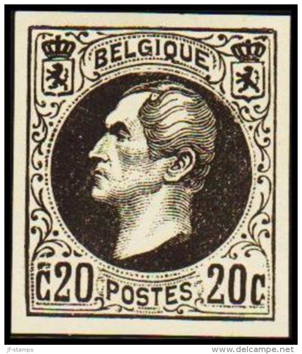 1865. Leopold I. BELGIQUE POSTES. 20 CENTIMES. Essay. Black On Yellow Paper.      (Michel: ) - JF194540 - Essais & Réimpressions