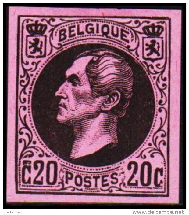 1865. Leopold I. BELGIQUE POSTES. 20 CENTIMES. Essay. Black On Rosa Paper. (Michel: ) - JF194539 - Prove E Ristampe