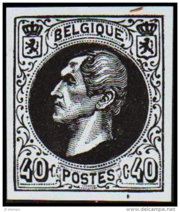 1865. Leopold I. BELGIQUE POSTES 40 CENTIMES Essay. Black On Bluish Paper.     (Michel: ) - JF194614 - Essais & Réimpressions