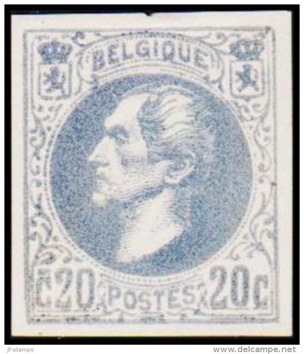 1865. Leopold I. BELGIQUE POSTES. 20 CENTIMES. Essay. Blå.    (Michel: ) - JF194536 - Proeven & Herdruk