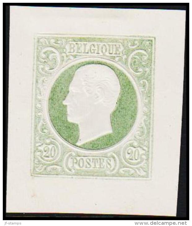 1865. Leopold I. BELGIQUE POSTES. 20 CENTIMES. Essay. Green.     (Michel: ) - JF194546 - Proofs & Reprints