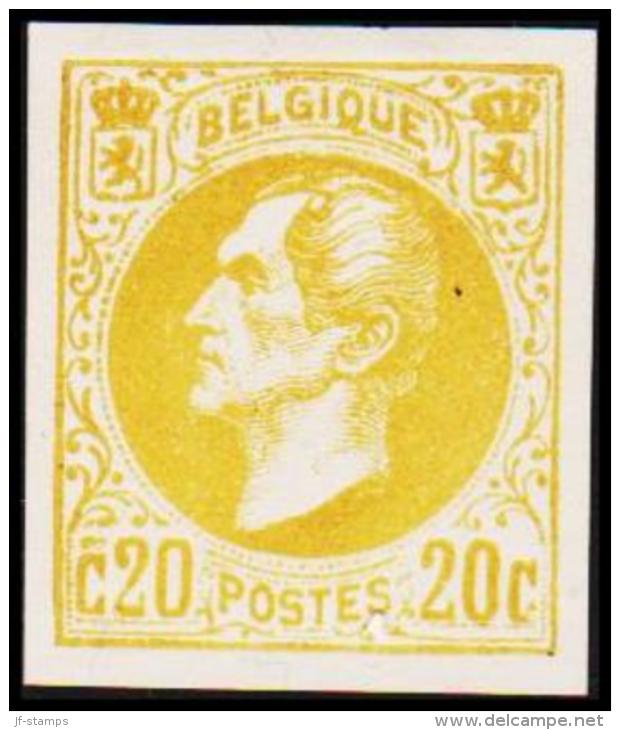 1865. Leopold I. BELGIQUE POSTES. 20 CENTIMES. Essay. Yellow.    (Michel: ) - JF194544 - Essais & Réimpressions