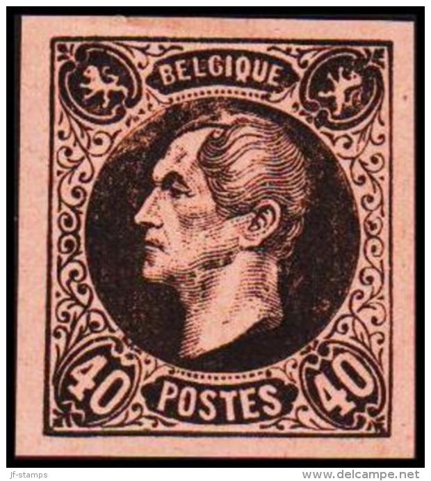 1865. Leopold I. BELGIQUE POSTES 40 CENTIMES Essay. Black On Rosaorange Paper.        (Michel: ) - JF194595 - Probe- Und Nachdrucke