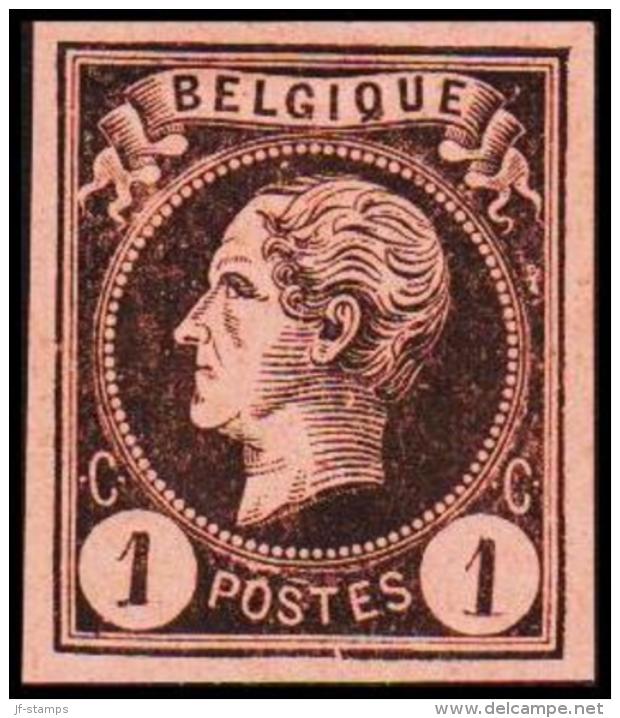 1865-1866. Leopol I. BELGIQUE POSTES 1 CENT Essay. Black On Redorange Paper. (Michel: ) - JF194477 - Proeven & Herdruk