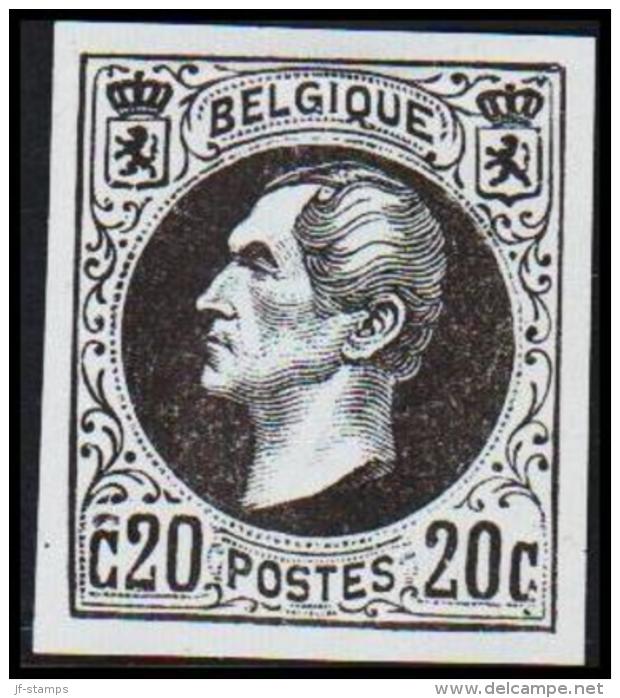 1865. Leopold I. BELGIQUE POSTES. 20 CENTIMES. Essay. Black On Bluish Paper. (Michel: ) - JF194537 - Probe- Und Nachdrucke