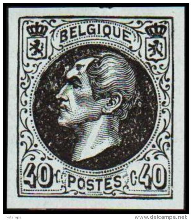 1865. Leopold I. BELGIQUE POSTES 40 CENTIMES Essay. Black On Bluish Paper.     (Michel: ) - JF194612 - Probe- Und Nachdrucke